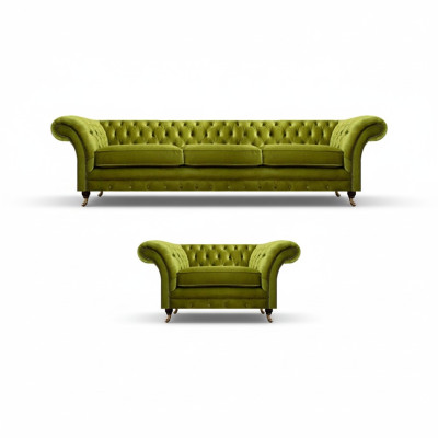 Olivengrünes Chesterfield Stoffsofa Luxuriöser Wohnzimmer Textil Sessel