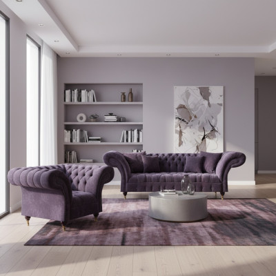 Lila Chesterfield Wohnzimmer Stoffcouchen Polster Möbel 2tlg Luxus Set