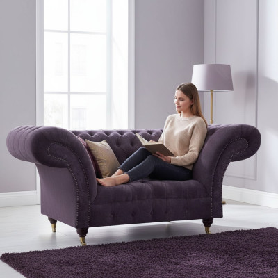 Lila Chesterfield Zweisitzer Moderne Wohnzimmer Polstercouch Edles Sofa