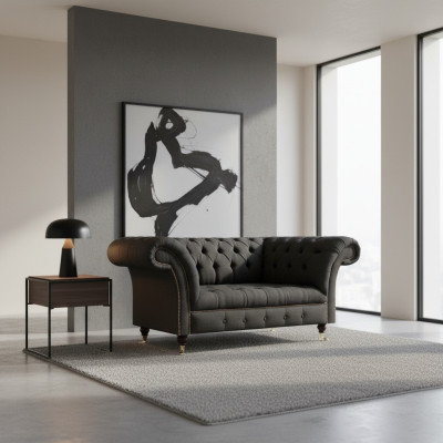 Luxus Chesterfield Sofas Designer Schwarzer Zweisitzer Wohnzimmer Möbel
