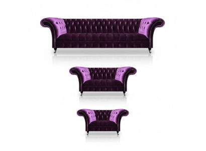 Moderne Chesterfield Lila Couchgarnitur Wohnzimmer Edle Sofas 3tlg Set