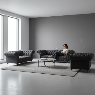 Schwarze Chesterfield Textilgarnitur Polstersitzmöbel Couchgarnituren