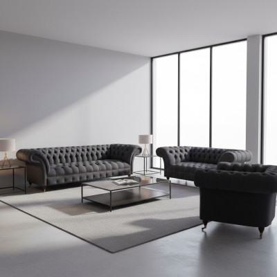 Schwarze Chesterfield Textilgarnitur Polstersitzmöbel Couchgarnituren