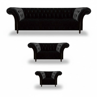 Schwarze Textilsofas Designer Wohnzimmer Luxus Sitzgarnitur Möbel 3tlg
