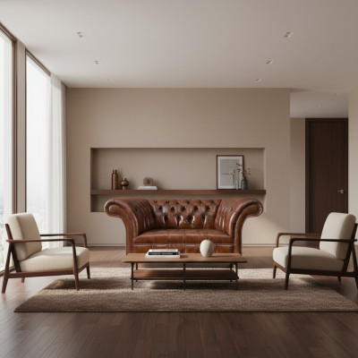 Ledercouch Chesterfield Braunes Sofa Wohnzimmer Designer Ledermöbel