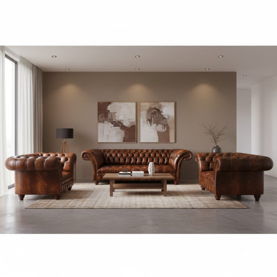 Hochwertige Chesterfield Garnitur Couchgarnitur 2x Sofas Polster Sessel