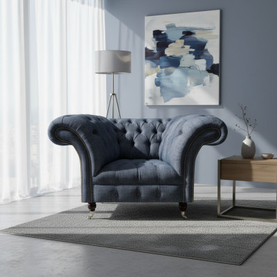 Moderner Chesterfield Einsitzer Grauer Wohnzimmer Textilsessel 1-Sitzer