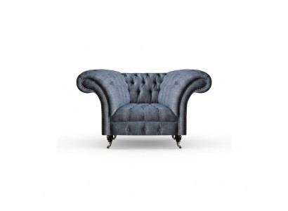 Moderner Chesterfield Einsitzer Grauer Wohnzimmer Textilsessel 1-Sitzer