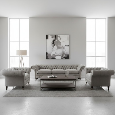 Moderne Chesterfield Sitzgarnitur Textilsofas Sessel Polster Möbel 3tlg