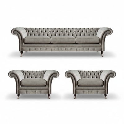 Moderne Chesterfield Sitzgarnitur Textilsofas Sessel Polster Möbel 3tlg