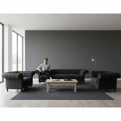 Moderne Chesterfield Schwarze Sitz Couchen Sofagarnitur Sessel 3-Sitzer