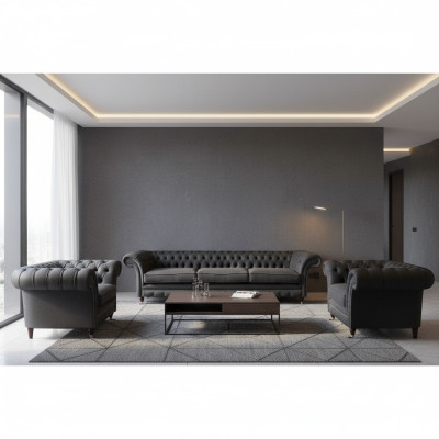 Moderne Chesterfield Schwarze Sitz Couchen Sofagarnitur Sessel 3-Sitzer
