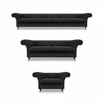 Schwarze Chesterfield Sofagarnitur Designer Zweisitzer Viersitzer Couch