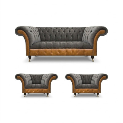 Hellgraue Chesterfield Lehnsessel Designer 3-Sitzer Couch Polster Möbel