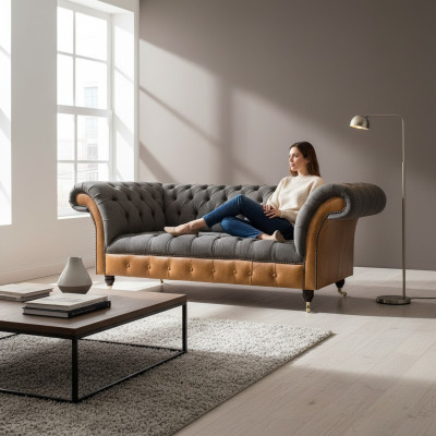 Luxuriöse Graue Chesterfield Sitzmöbel Wohnzimmer Couchen Edle Sofas