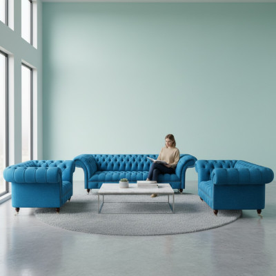 Himmelblaue Chesterfield Garnitur Luxuriöse Sitzmöbel Designer Couchen