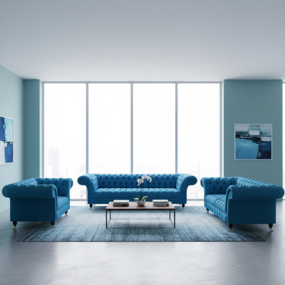 Himmelblaue Chesterfield Garnitur Luxuriöse Sitzmöbel Designer Couchen
