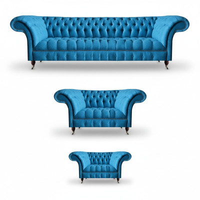 Himmelblaue Chesterfield Garnitur Luxuriöse Sitzmöbel Designer Couchen