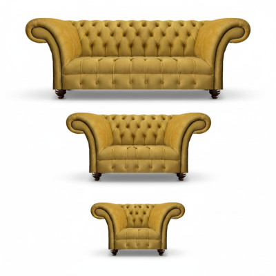 Luxuriöse Gelbe Chesterfield Textil Couchen Dreisitzer 2-Sitzer Sessel