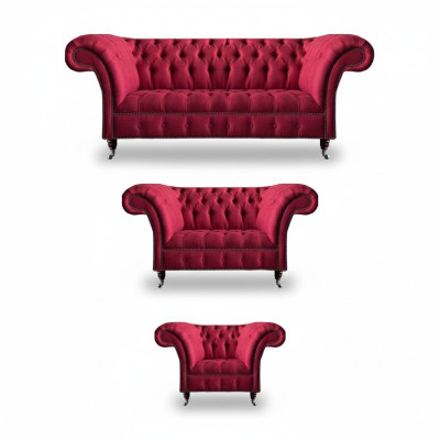 Edle Chesterfield Rosa Sitzgarnitur Wohnzimmer Designer Textil Couchen