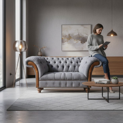 Luxus Möbel Zweisitzer Sofa Couch Chesterfield Designer Textil Wohnzimmer