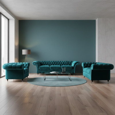 Grüne Wohnzimmer Chesterfield Garnitur Designer Polstermöbel Luxus Set