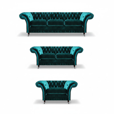 Grüne Wohnzimmer Chesterfield Garnitur Designer Polstermöbel Luxus Set
