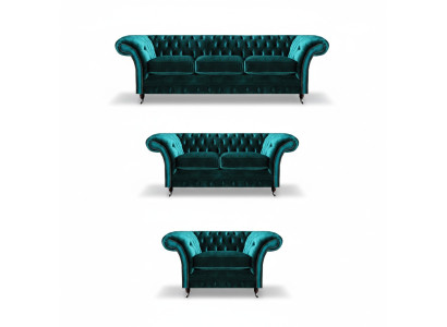 Grüne Wohnzimmer Chesterfield Garnitur Designer Polstermöbel Luxus Set