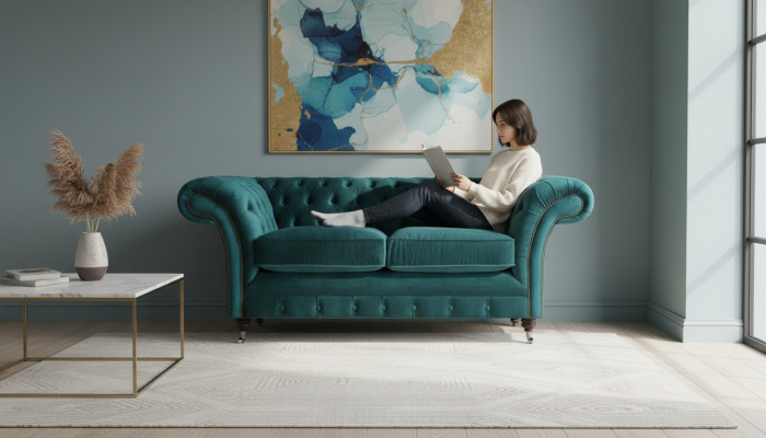 Grün Zweisitzer Sofa Couch Wohnzimmer Luxus Designer Textil Möbel