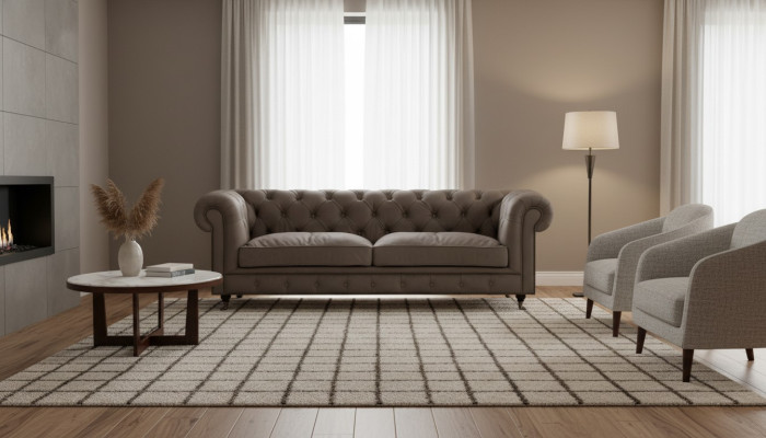 Polstermöbel Chesterfield Zweisitzer Sofa Couch Textil Grau Wohnzimmer