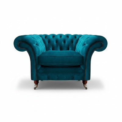 Sessel Blau Luxus Stil Chesterfield Wohnzimmer Polster Stoff Modern Textil