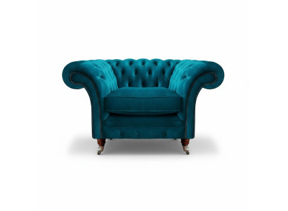 Sessel Blau Luxus Stil Chesterfield Wohnzimmer Polster Stoff Modern Textil