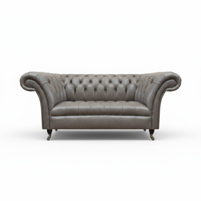 Grauer Chesterfield Zweisitzer Ledercouchen 2-Sitzer Polster Sitzmöbel