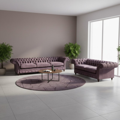 Modernes Chesterfield Polster Set Edler Dreisitzer Textil 2-Sitzer 2tlg