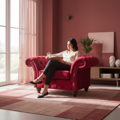 Roter Chesterfield Wohnzimmer Sessel Designer Stoffsessel Lehnsessel