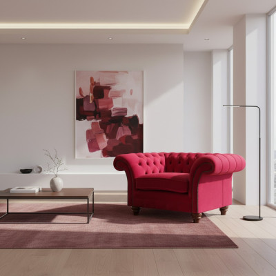Roter Chesterfield Wohnzimmer Sessel Designer Stoffsessel Lehnsessel