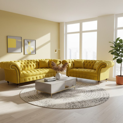 Stilvolle Gelbe Chesterfield Polstergarnitur Wohnzimmer Couchen 2tlg