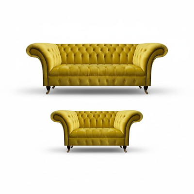 Stilvolle Gelbe Chesterfield Polstergarnitur Wohnzimmer Couchen 2tlg