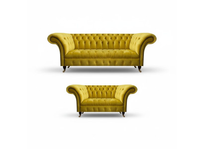 Stilvolle Gelbe Chesterfield Polstergarnitur Wohnzimmer Couchen 2tlg