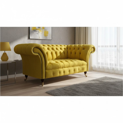 Moderne Chesterfield Sitzmöbel Gelber Zweisitzer Designer Stoffcouch