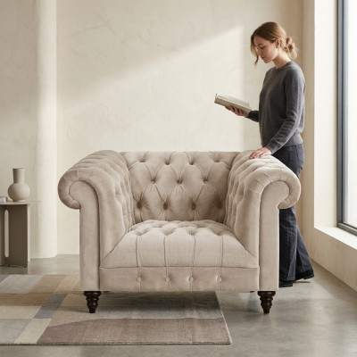 Weißer Chesterfield Polstersessel Designer Stoffsessel Textil SItzmöbel