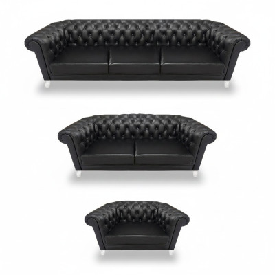 Schwarze Chesterfield Ledergarnitur Designer Sofas Wohnzimmer Sessel
