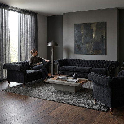 Schwarze Chesterfield Sofas Designer Wohnzimmer Polstercouchen Sessel