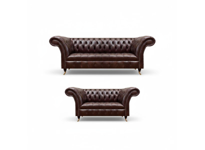 Schicke Braune Chesterfield Ledergarnitur Edle Sofas 3-Sitzer 2-Sitzer