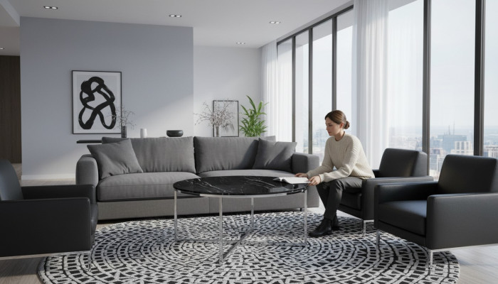  Runder Couchtisch Wohnzimmer Schwarz MDF + Metall X-beine neu Luxus