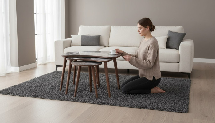  Nierenförmige Couchtische 3 x Set Beistelltische Wohnzimmer Beige Neu