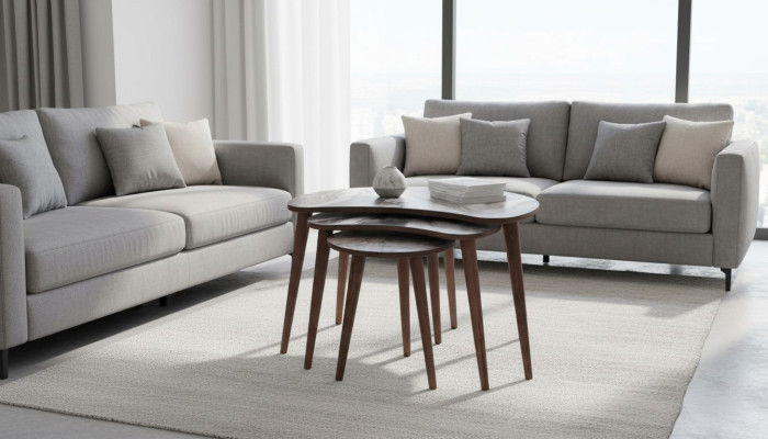  Nierenförmige Couchtische 3 x Set Beistelltische Wohnzimmer Beige Neu