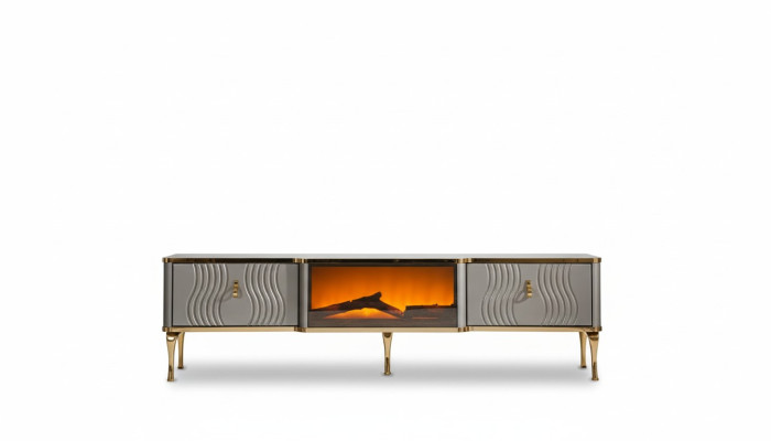 Weißes TV Sideboard goldene MDF Spanplatte + Metall Wohnzimmer TV Möbel
