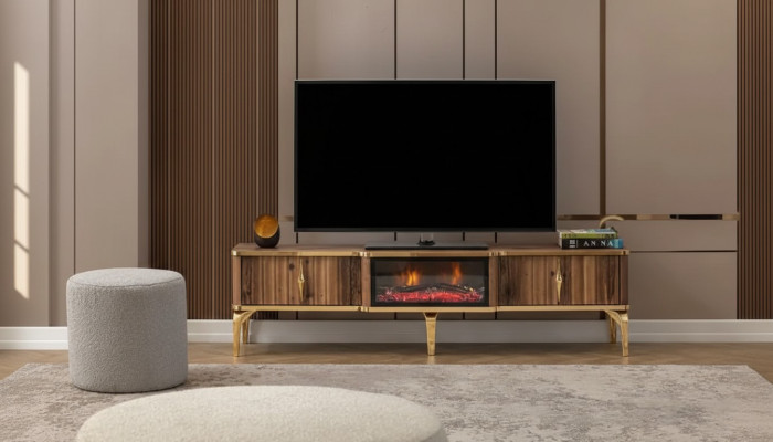  Luxuriöser Kaminsims TV-Tisch Wohnzimmer Lowboard Holz braun Sideboard