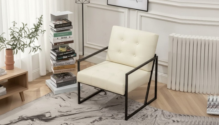  Exklusiver Sessel Wohnzimmer moderner Stil beige Textil Metallbeine